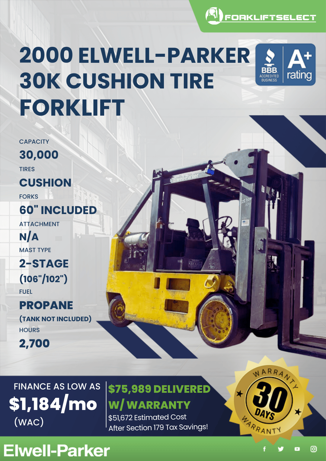 2000 ELWELL-PARKER 30K CUSHION TIRE FORKLIFT