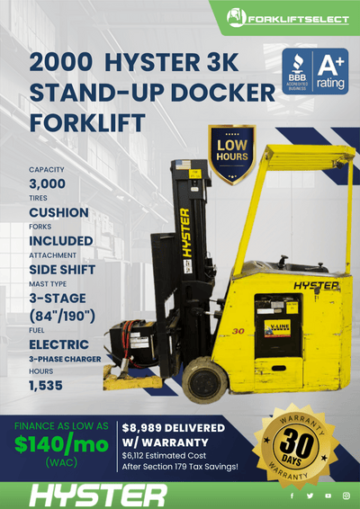 2000 HYSTER 3K STAND-UP DOCKER FORKLIFT
