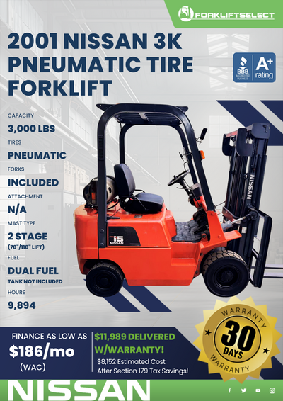 2001 NISSAN 3K PNEUMATIC TIRE FORKLIFT