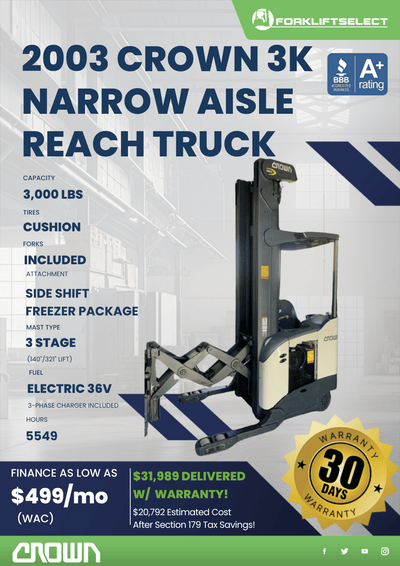 2003 CROWN 3K NARROW AISLE REACH TRUCK