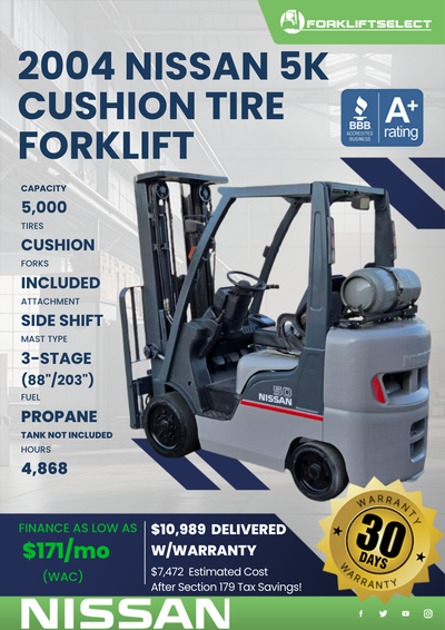 2004 NISSAN 5K CUSHION TIRE FORKLIFT