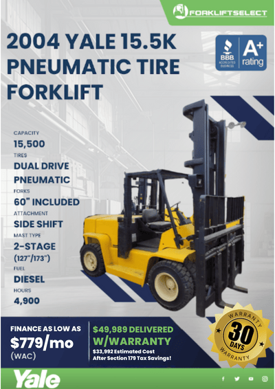 2004 YALE 15.5K PNEUMATIC TIRE FORKLIFT