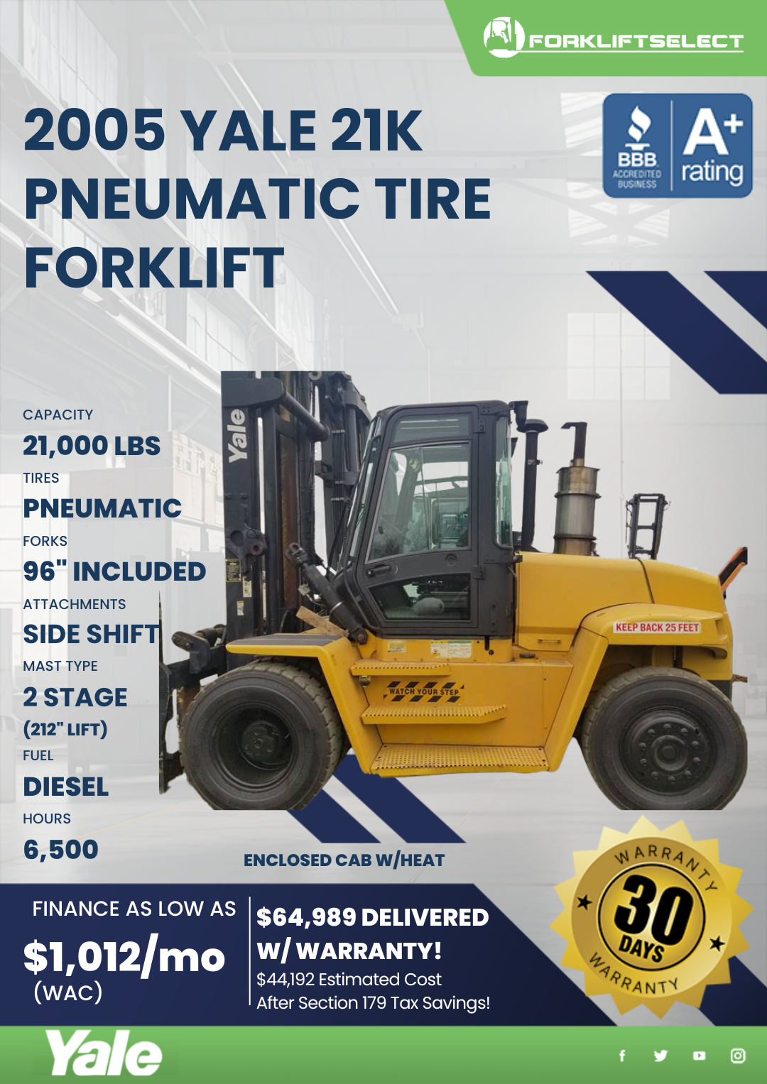 2005 YALE 21K PNEUMATIC TIRE FORKLIFT