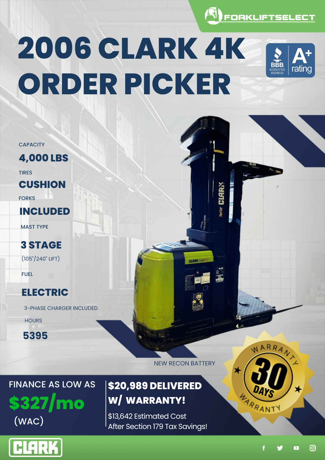 2006 CLARK 4K ORDER PICKER
