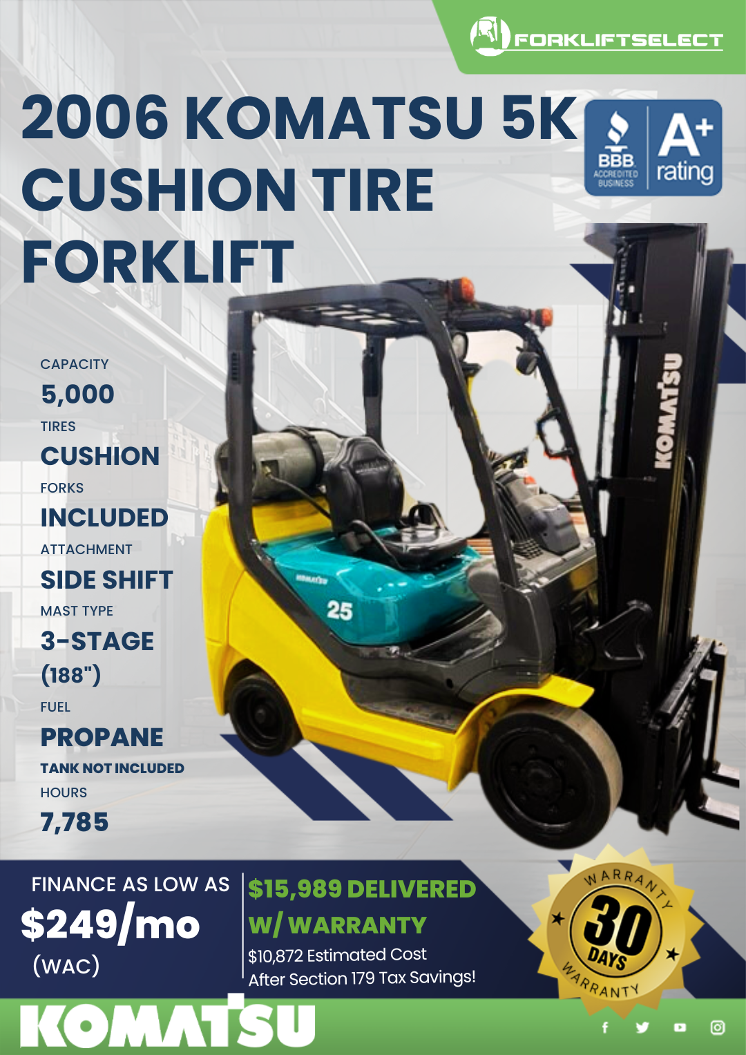 2006 KOMATSU 5K CUSHION TIRE FORKLIFT