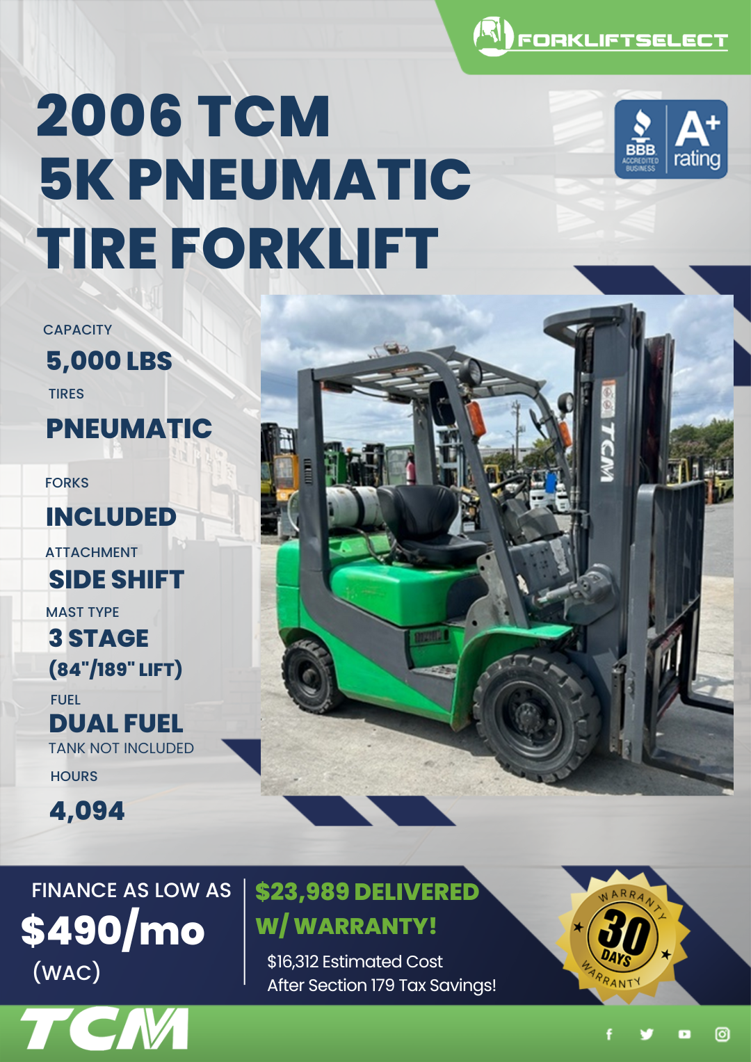 2006 TCM 5K PNEUMATIC TIRE FORKLIFT