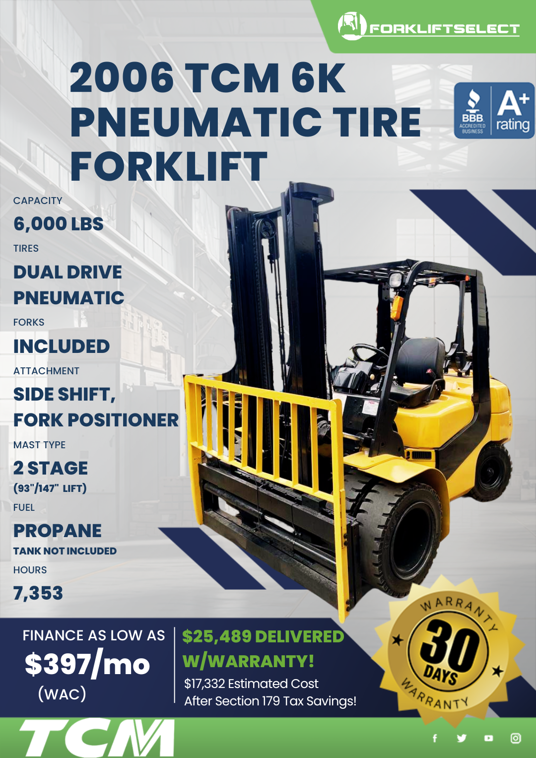 2006 TCM 6K PNEUMATIC TIRE FORKLIT