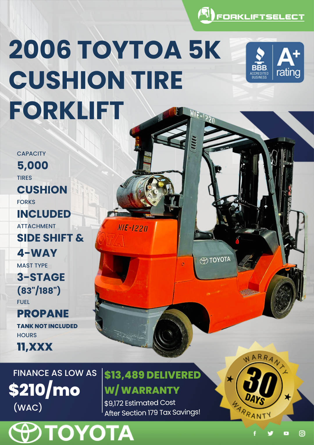 2006 TOYOTA 5K CUSHION TIRE FORKLIFT