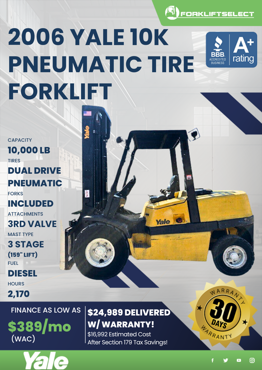 2006 YALE 10K PNEUMATIC TIRE FORKLIFT