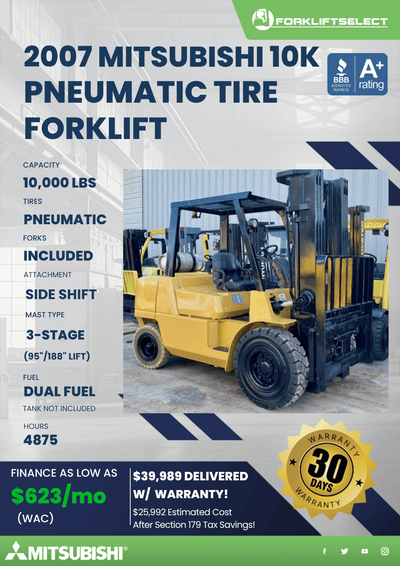 2007 MITSUBISHI 10K PNEUMATIC TIRE FORKLIFT