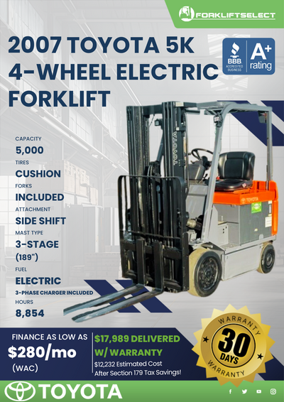 2007 TOYOTA 5K 4-WHEEL ELECTRIC FORKLIFT