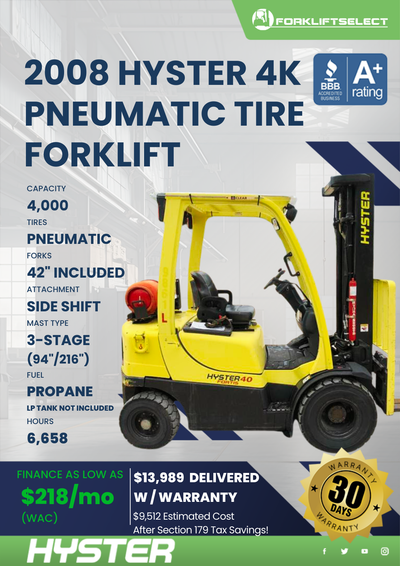 2008 HYSTER 4K PNEUMATIC TIRE FORKLIFT