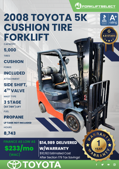 2008 TOYOTA 5K CUSHION TIRE FORKLIFT