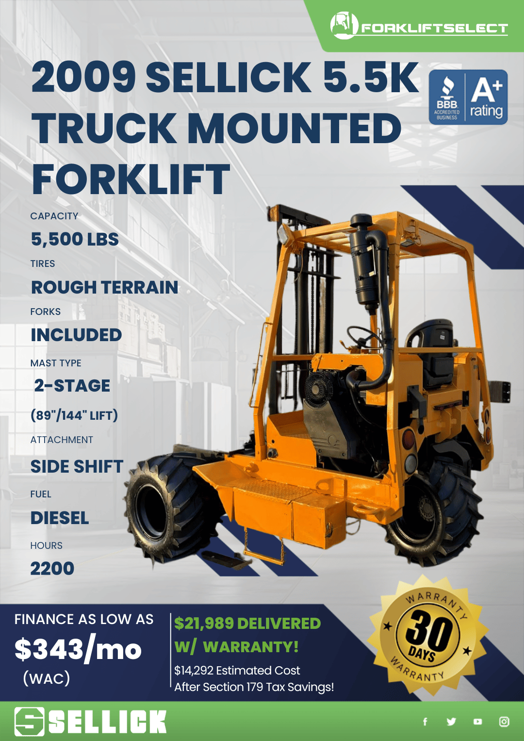 2009 SELLICK 5.5K TRUCK MOUNTED FORKLIFT