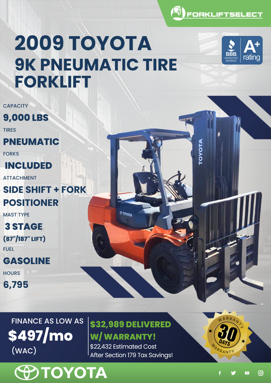 2009 TOYOTA 9K PNEUMATIC TIRE FORKLIFT