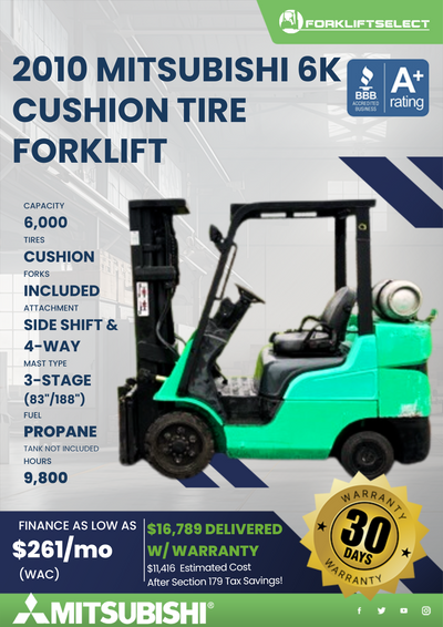 2010 MITSUBISHI 6K CUSHION TIRE FORKLIFT