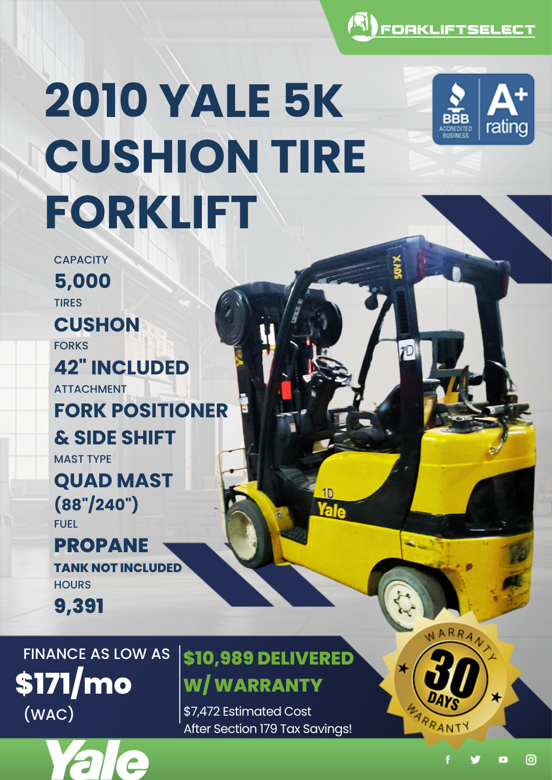 2010 YALE 5K CUSHION TIRE FORKLIFT