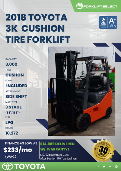 2018 TOYOTA 3K CUSHION TIRE FORKLIFT