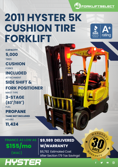 2011 HYSTER 5K CUSHION TIRE FORKLIFT