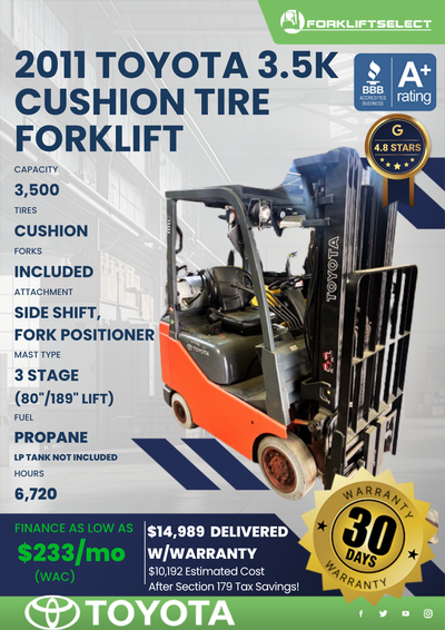 2011 TOYOTA 3.5K CUSHION TIRE FORKLIFT