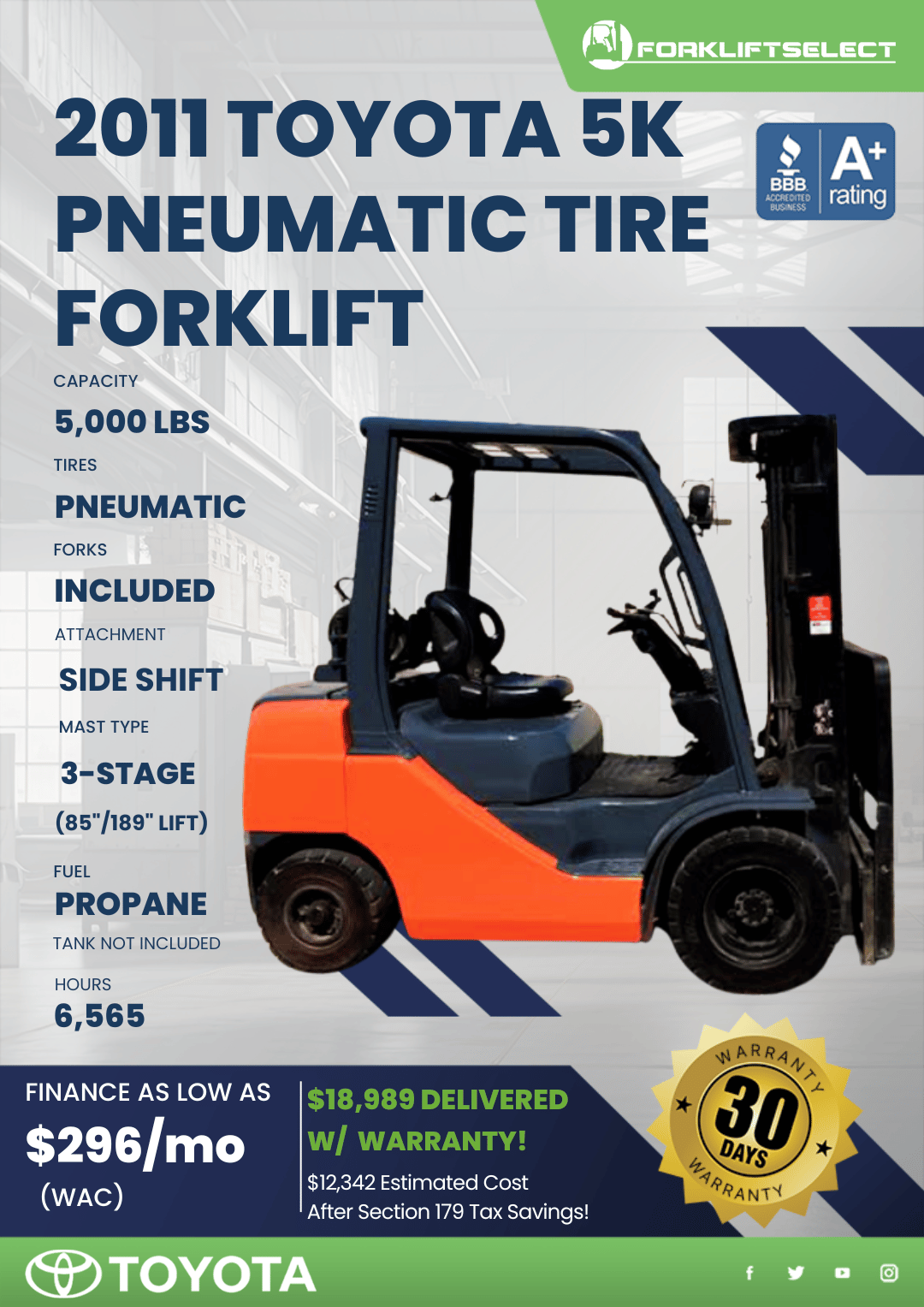 2011 TOYOTA 5K PNEUMATIC TIRE FORKLIFT
