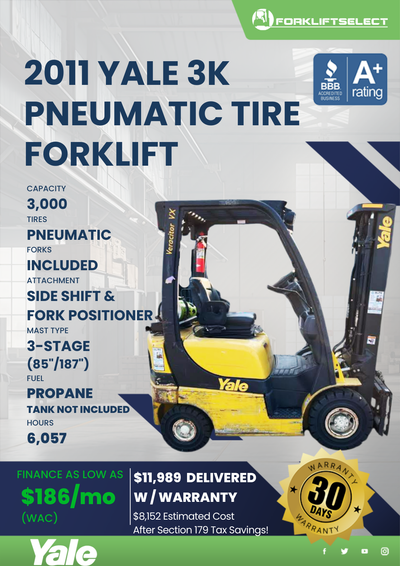 2011 YALE 3K PNEUMATIC TIRE FORKLIFT