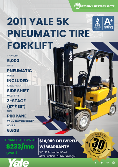 2011 YALE 5K PNEUMATIC TIRE FORKLIFT