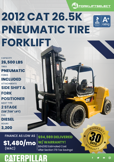 2012 CAT 26.5K PNEUMATIC TIRE FORKLIFT
