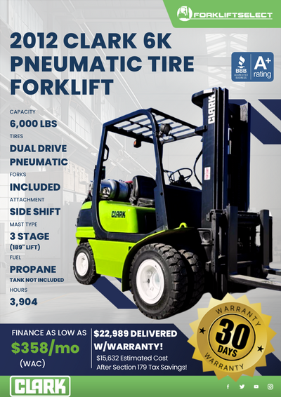 2012 CLARK PNEUMATIC TIRE FORKLIFT