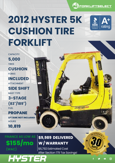 2012 HYSTER 5K CUSHION TIRE FORKLIFT