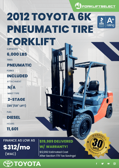 2012 TOYOTA 6K PNEUMATIC TIRE FORKLIFT