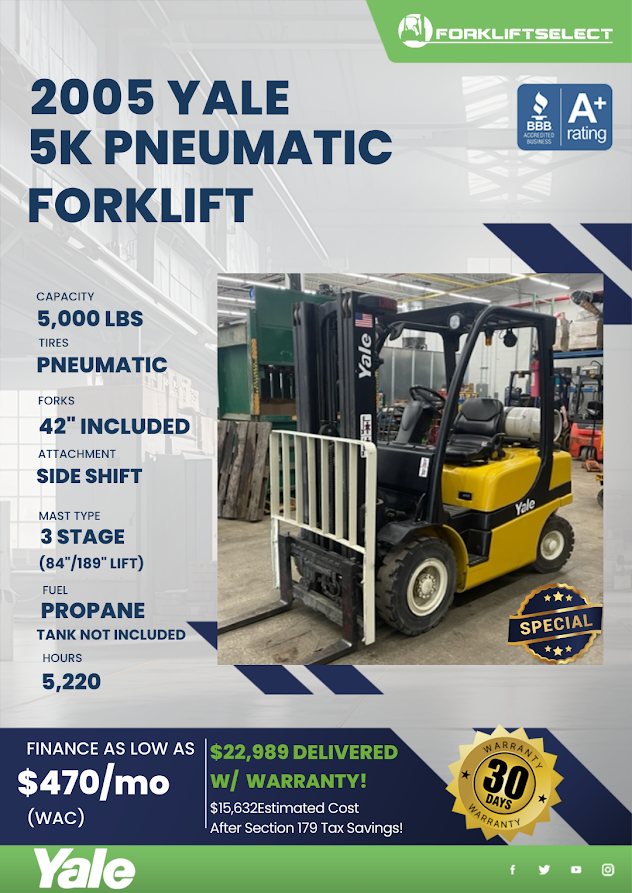 2005 YALE 5K PNEUMATIC TIRE FORKLIFT