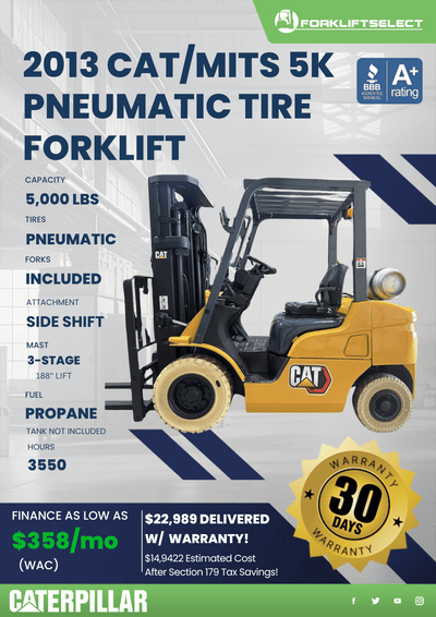 2013 CAT/MITS 5K PNEUMATIC TIRE FORKLIFT
