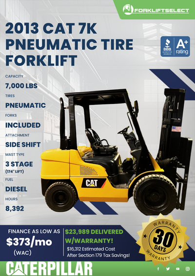2013 CAT 7K PNEUMATIC TIRE FORKLIFT
