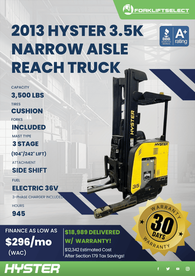 2013 HYSTER 3.5K NARROW AISLE REACH TRUCK
