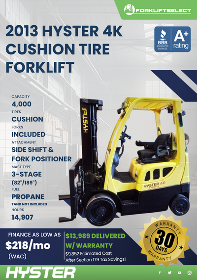 2013 HYSTER 4K CUSHION TIRE FORKLIFT