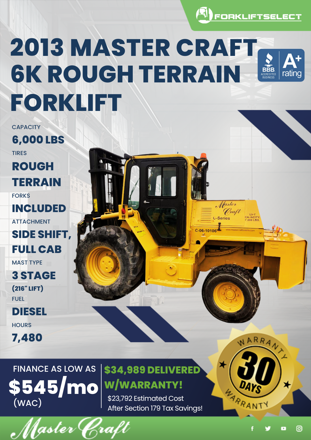 2013 MASTER CRAFT 6K ROUGH TERRAIN FORKLIFT