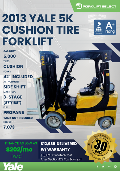 2013 YALE 5K CUSHION TIRE FORKLIFT