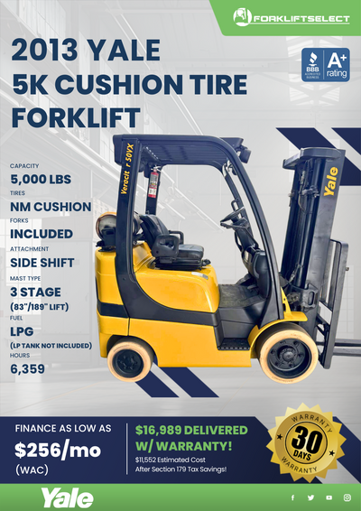 2013 YALE 5K CUSHION TIRE FORKLIFT