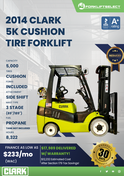 2014 CLARK 5K CUSHION TIRE FORKLIFT