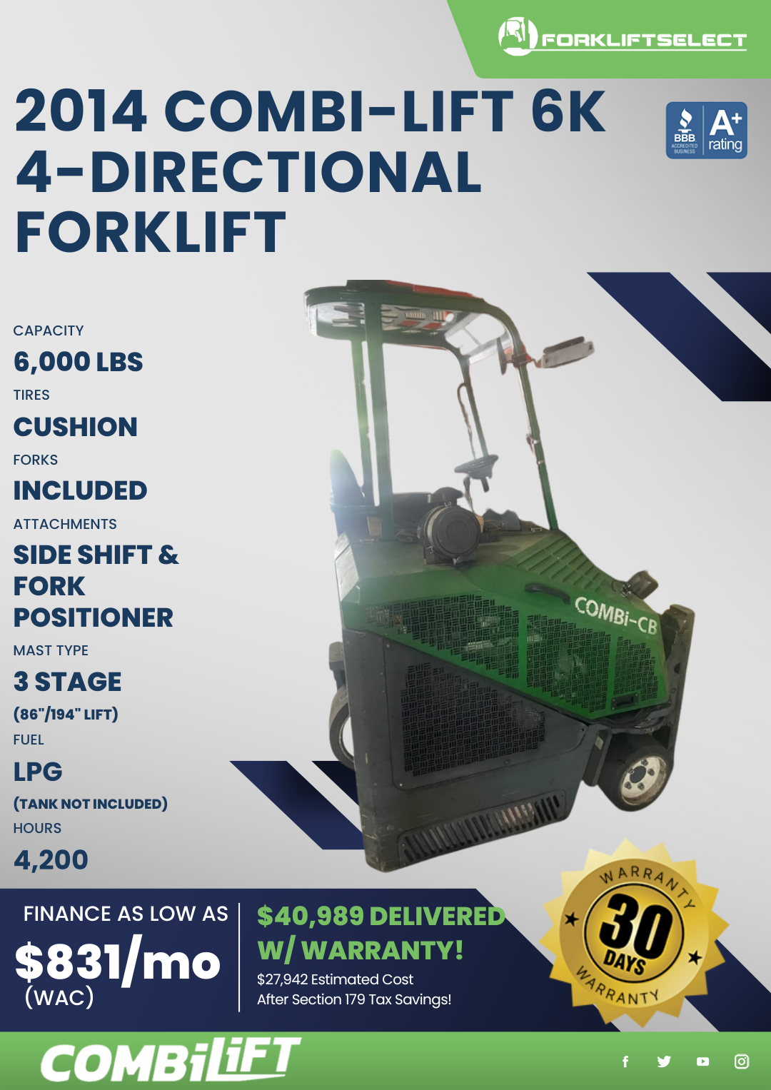 2014 COMBI-LIFT 6K 4- DIRECTIONAL FORKLIFT