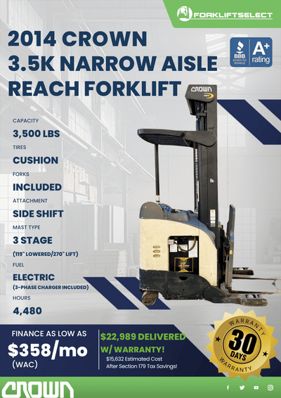 2014 CROWN 3.5K NARROW AISLE REACH FORKLIFT