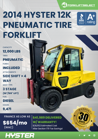 2014 HYSTER 12K PNEUMATIC TIRE FORKLIFT