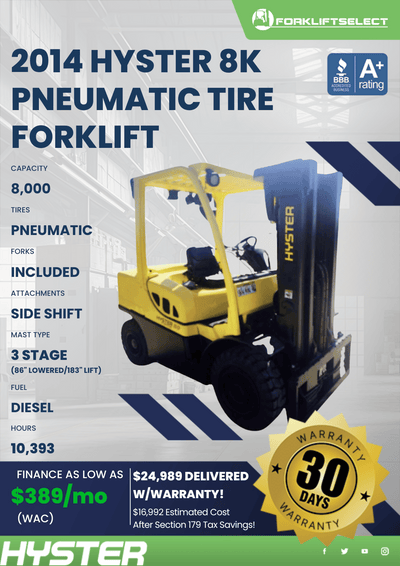 2014 HYSTER 8K PNEUMATIC  TIRE FORKLIFT