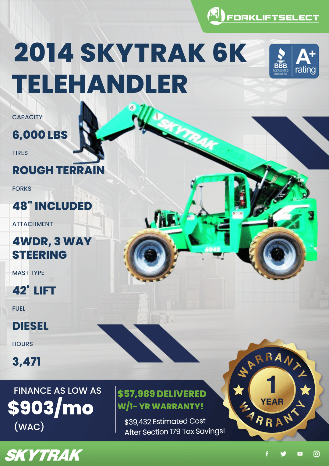 2014 SKYTRAK 6K TELEHANDLER