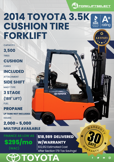 2014 TOYOTA 3.5K CUSHION TIRE FORKLIFT