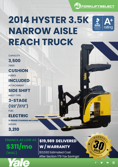 2014 HYSTER 3.5K NARROW AISLE REACH TRUCK