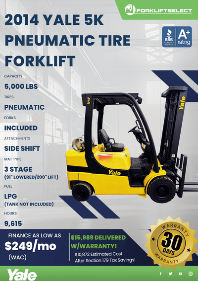 2014 YALE 5K PNEUMATIC TIRE FORKLIFT