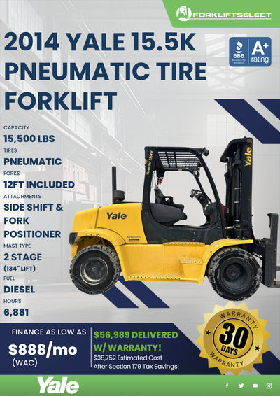 2014 YALE 15.5K PNEUMATIC TIRE FORKLIFT