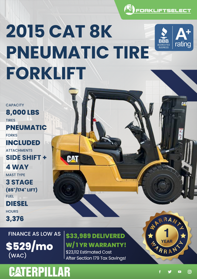 2015 CAT 8K PNEUMATIC TIRE FORKLIFT